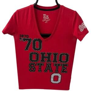 Ohio State Buckeyes Women's S Red V-Neck Bling T-Shirt E5 College Classics 1870